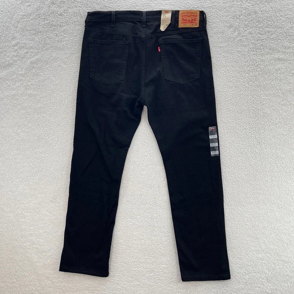 Levis 513 Jeans Mens 38x32 Black Slim Straight Dark Wash Denim Grunge Goth